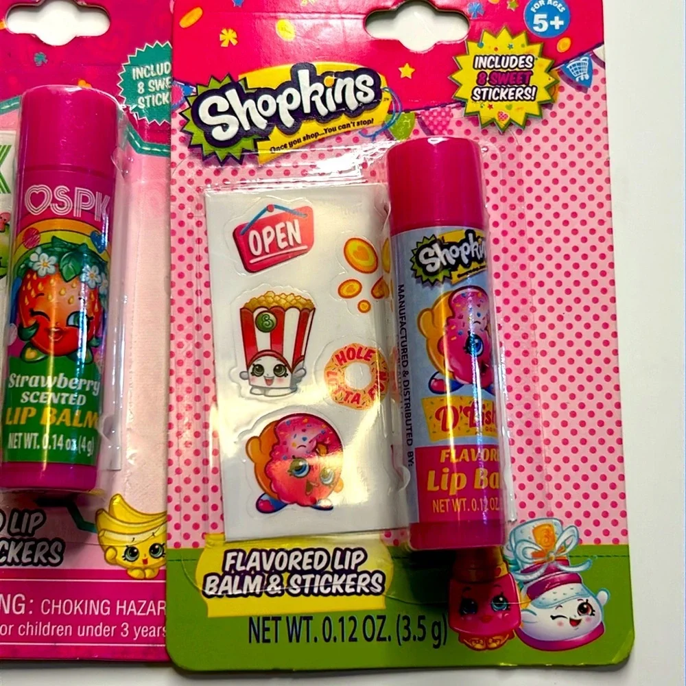 Shopkins Lip Balm & Sticker Bundle- D'lish Donut & Strawberry Kiss Quantity of 3